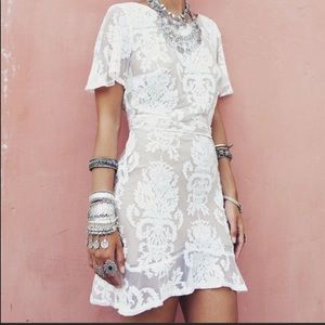 For Love & Lemons San Marcos Ivory Lace Mesh Mini Dress **Altered**